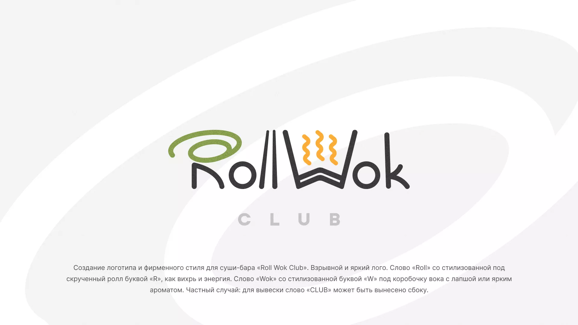 Разработка логотипа и фирменного стиля суши-бара «Roll Wok Club» в Строителе